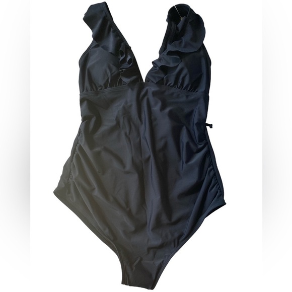 Zoila Maternity Swimsuit One Piece Ruffled V-Neck Black Strappy Back Siz… - Picture 8 of 10